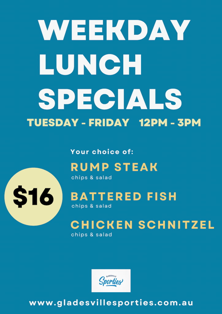 Gladesville Sporties Lunch Specials - $16